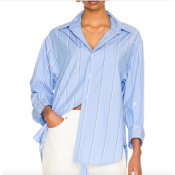 Citizens of Humanity Kayla Shirt XS Blue Canyon Stripe Button Up Poplin Cotton - Picture 2 of 16